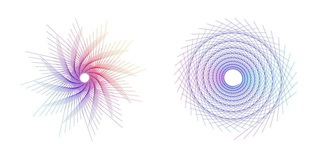 Sæt designelement cirkel Isolerede farver i fed vektor gylden ring fra Abstrakte glødende bølgestriber af mange glitrende hvirvler skabt ved hjælp af Blend Tool Vektorillustration EPS10 til din præsentation