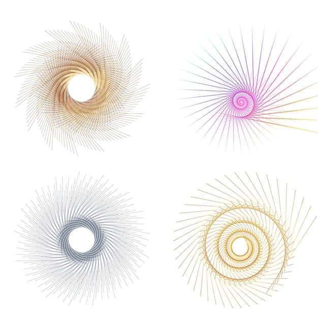 Sæt designelement cirkel Isolerede farver i fed vektor gylden ring fra Abstrakte glødende bølgestriber af mange glitrende hvirvler skabt ved hjælp af Blend Tool Vektorillustration EPS10 til din præsentation