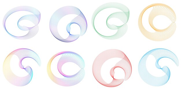 Sæt designelement cirkel Isolerede farver i fed vektor gylden ring fra Abstrakte glødende bølgestriber af mange glitrende hvirvler skabt ved hjælp af Blend Tool Vektorillustration EPS10 til din præsentation