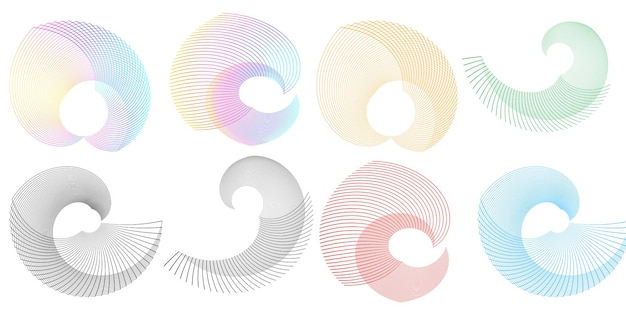 Sæt designelement cirkel Isolerede farver i fed vektor gylden ring fra Abstrakte glødende bølgestriber af mange glitrende hvirvler skabt ved hjælp af Blend Tool Vektorillustration EPS10 til din præsentation