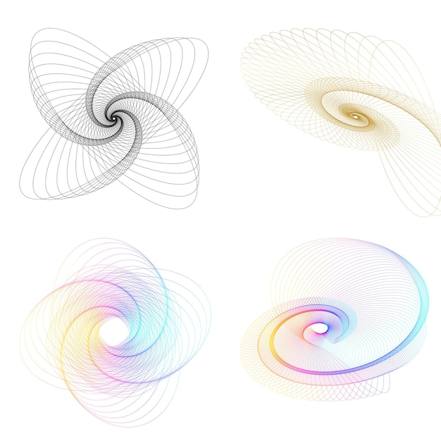 Sæt designelement cirkel Isolerede farver i fed vektor gylden ring fra Abstrakte glødende bølgestriber af mange glitrende hvirvler skabt ved hjælp af Blend Tool Vektorillustration EPS10 til din præsentation