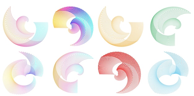 Sæt designelement cirkel Isolerede farver i fed vektor gylden ring fra Abstrakte glødende bølgestriber af mange glitrende hvirvler skabt ved hjælp af Blend Tool Vektorillustration EPS10 til din præsentation