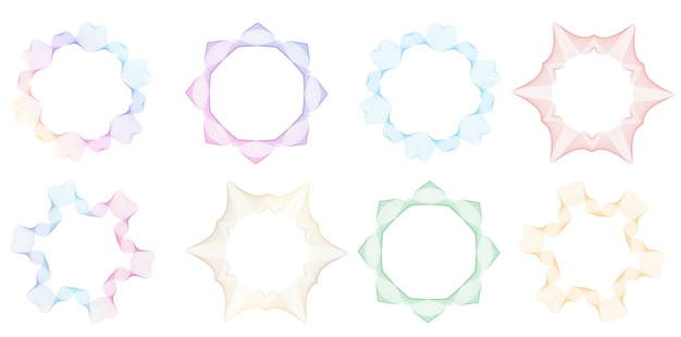 Sæt designelement cirkel Isolerede farver i fed vektor gylden ring fra Abstrakte glødende bølgestriber af mange glitrende hvirvler skabt ved hjælp af Blend Tool Vektorillustration EPS10 til din præsentation