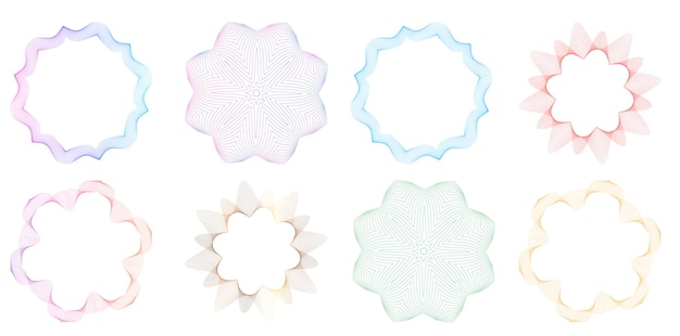 Sæt designelement cirkel Isolerede farver i fed vektor gylden ring fra Abstrakte glødende bølgestriber af mange glitrende hvirvler skabt ved hjælp af Blend Tool Vektorillustration EPS10 til din præsentation