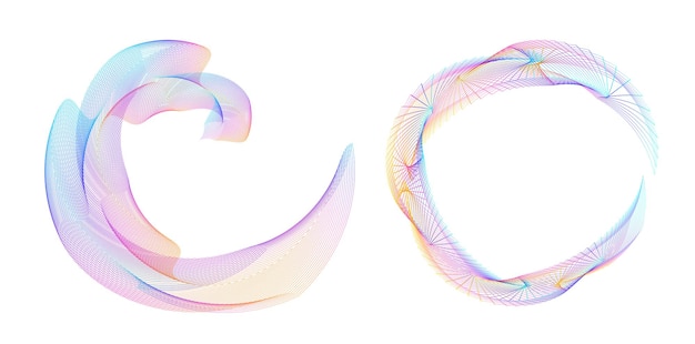 Sæt designelement cirkel Isolerede farver i fed vektor gylden ring fra Abstrakte glødende bølgestriber af mange glitrende hvirvler skabt ved hjælp af Blend Tool Vektorillustration EPS10 til din præsentation