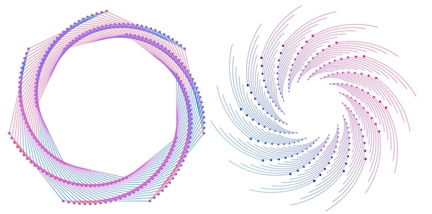 Sæt designelement cirkel Isolerede farver i fed vektor gylden ring fra Abstrakte glødende bølgestriber af mange glitrende hvirvler skabt ved hjælp af Blend Tool Vektorillustration EPS10 til din præsentation