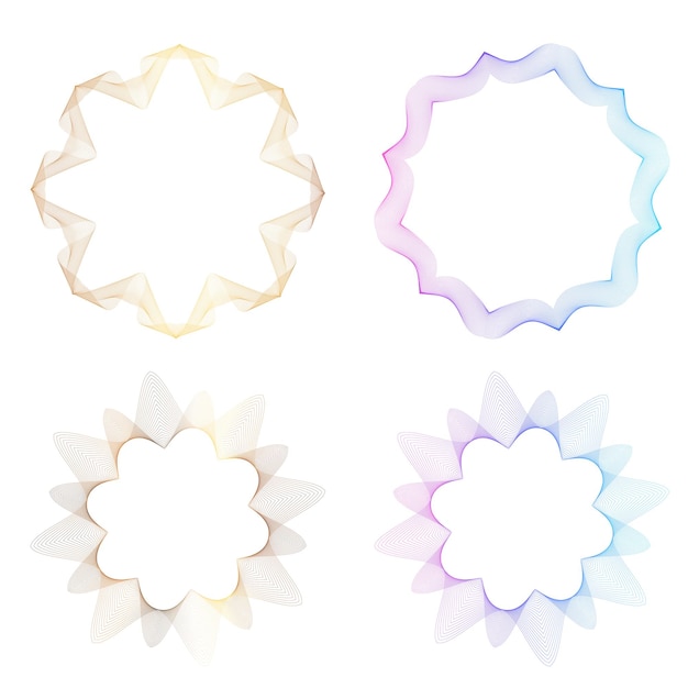 Sæt designelement cirkel Isolerede farver i fed vektor gylden ring fra Abstrakte glødende bølgestriber af mange glitrende hvirvler skabt ved hjælp af Blend Tool Vektorillustration EPS10 til din præsentation