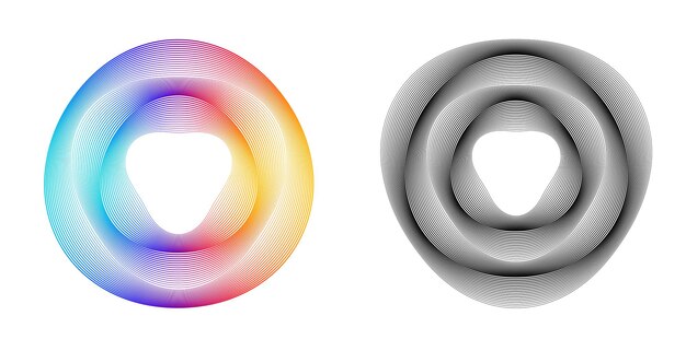 Sæt designelement cirkel Isolerede farver i fed vektor gylden ring fra Abstrakte glødende bølgestriber af mange glitrende hvirvler skabt ved hjælp af Blend Tool Vektorillustration EPS10 til din præsentation