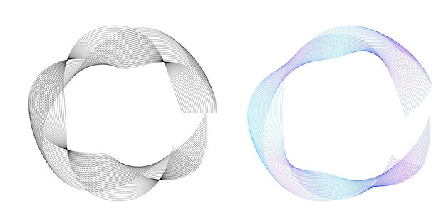 Sæt designelement cirkel Isolerede farver i fed vektor gylden ring fra Abstrakte glødende bølgestriber af mange glitrende hvirvler skabt ved hjælp af Blend Tool Vektorillustration EPS10 til din præsentation