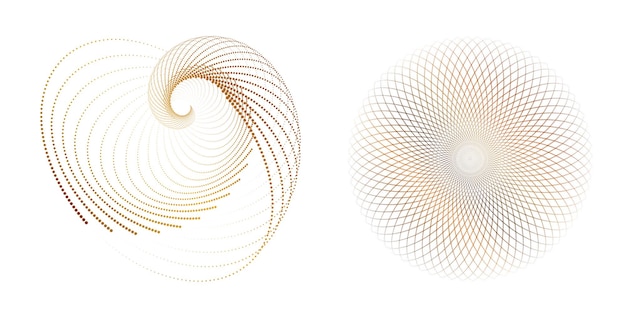 Sæt designelement cirkel Isolerede farver i fed vektor gylden ring fra Abstrakte glødende bølgestriber af mange glitrende hvirvler skabt ved hjælp af Blend Tool Vektorillustration EPS10 til din præsentation