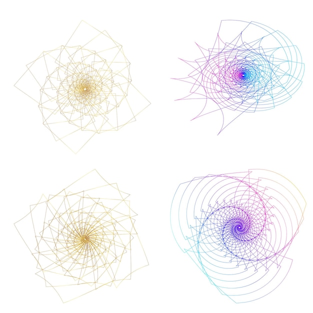 Sæt designelement cirkel Isolerede farver i fed vektor gylden ring fra Abstrakte glødende bølgestriber af mange glitrende hvirvler skabt ved hjælp af Blend Tool Vektorillustration EPS10 til din præsentation