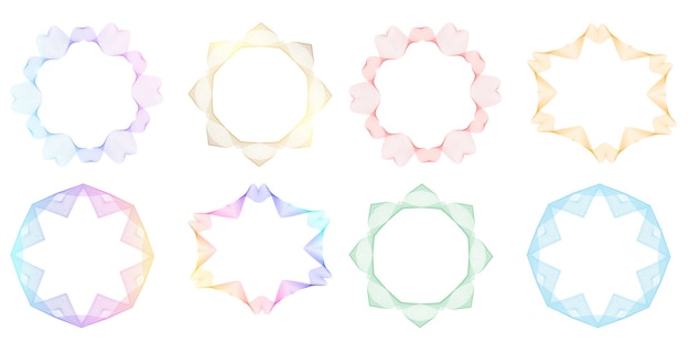 Sæt designelement cirkel Isolerede farver i fed vektor gylden ring fra Abstrakte glødende bølgestriber af mange glitrende hvirvler skabt ved hjælp af Blend Tool Vektorillustration EPS10 til din præsentation