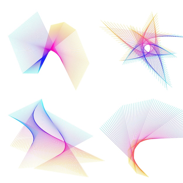 Sæt designelement cirkel Isolerede farver i fed vektor gylden ring fra Abstrakte glødende bølgestriber af mange glitrende hvirvler skabt ved hjælp af Blend Tool Vektorillustration EPS10 til din præsentation