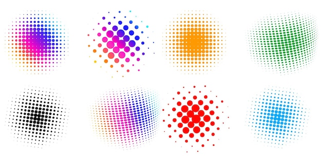 Sæt Designelementer symbol Redigerbar halftone ramme prik cirkelmønster på hvid baggrund Vektor illustration eps 10 ramme med sorte tilfældige prikker Rund kant Ikon bruger halftone cirkelprikker tekst