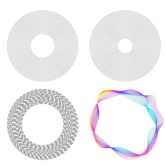 Sæt Designelementer symbol Redigerbar halftone ramme prik cirkelmønster på hvid baggrund Vektor illustration eps 10 ramme med sorte tilfældige prikker Rund kant Ikon bruger halftone cirkelprikker tekst