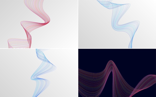Sæt med 4 geometriske bølgemønstrede baggrunde Abstrakt bølgelinje-vektorillustration