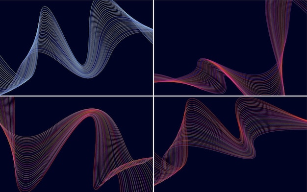Sæt med 4 geometriske bølgemønstrede baggrunde Abstrakt bølgelinje-vektorillustration
