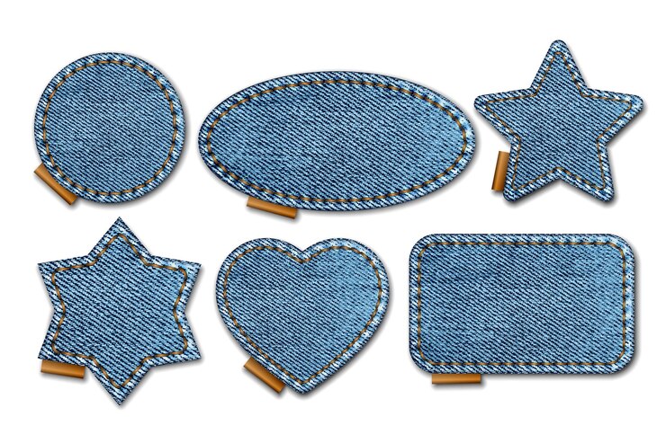 Vektor sæt med blå denim patches med sting lyseblå denim
