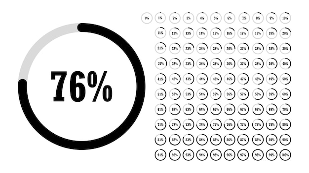 Sæt med cirkelprocentdiagrammer fra 0 til 100 til infografik