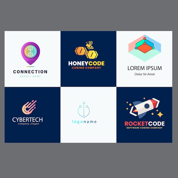 Sæt med Code Boost-logodesign, konceptvektor, Raketkode-logoskabelonikonvektor
