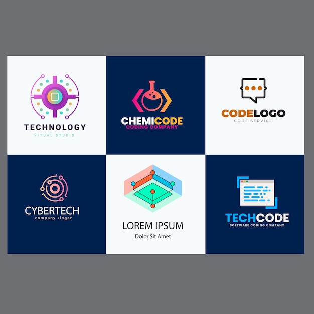 Sæt med Code Boost-logodesign, konceptvektor, Raketkode-logoskabelonikonvektor