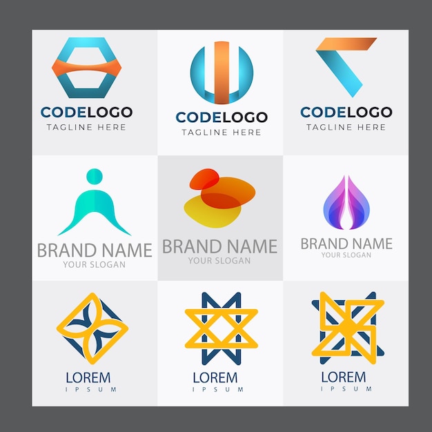 Sæt med Code Boost-logodesign, konceptvektor, Raketkode-logoskabelonikonvektor