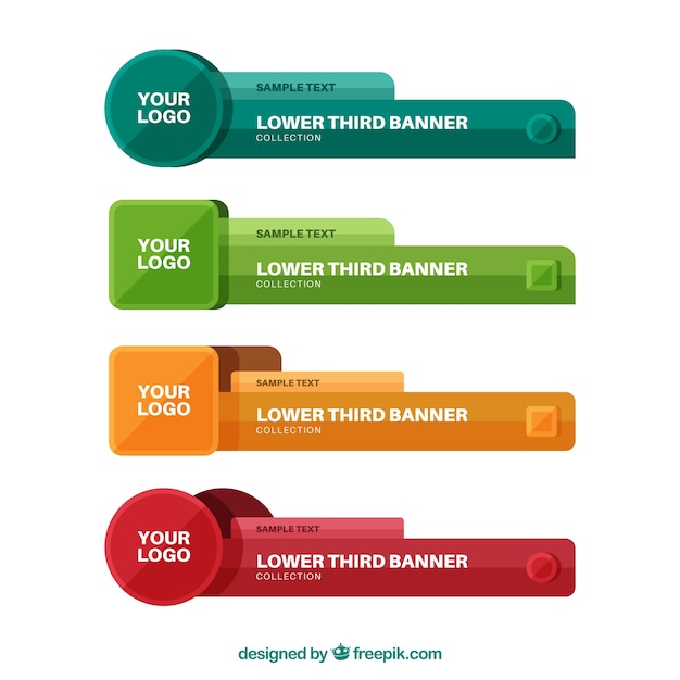 Sæt med farvede lower thirds i fladt design