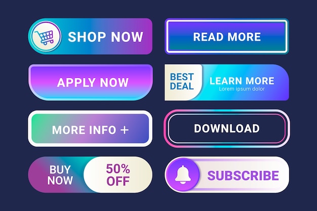 Sæt med farverige gradient-webknapper