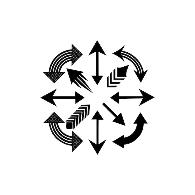 Sæt med fede, sorte pile-ikoner – buede, bøjede og cirkulære designs til navigation og grafisk design