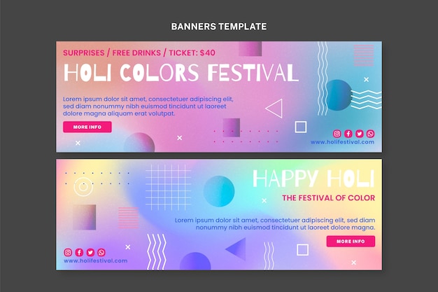Sæt med gradient Holi-bannere i vandret format