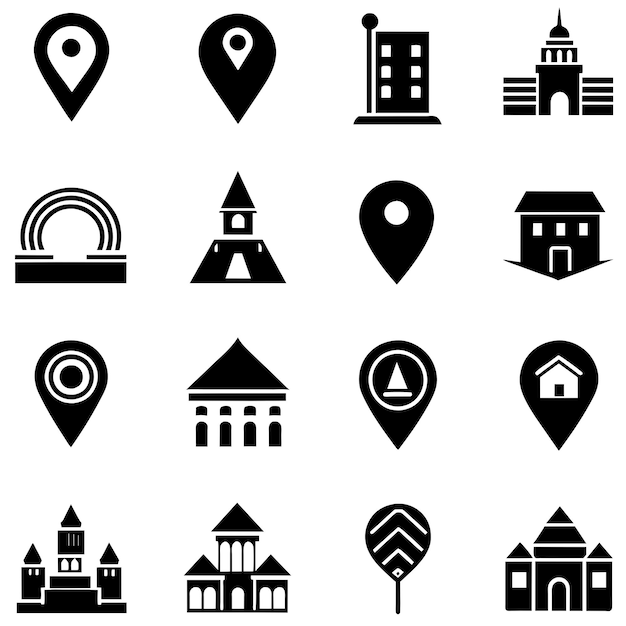 Sæt med placeringsikoner Navigationsikoner Kortmarkørikoner Placeringssymboler Vektorillustration
