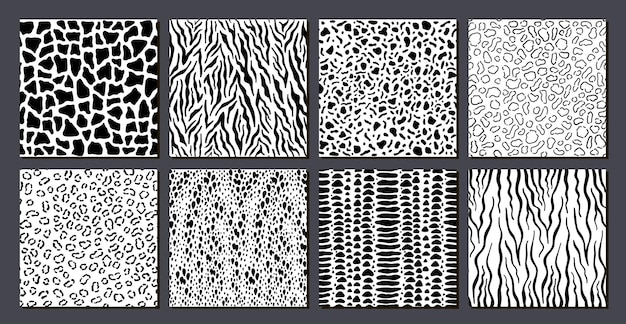 Safari animals skin seamless pattern set Mammals Fur