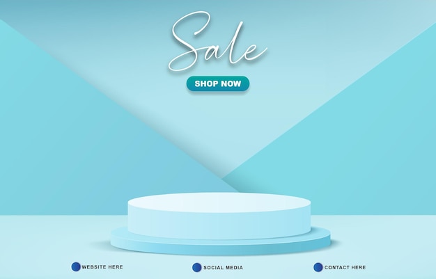 sale template banner with 3d podium for product sale with abstract gradient blue background design 3