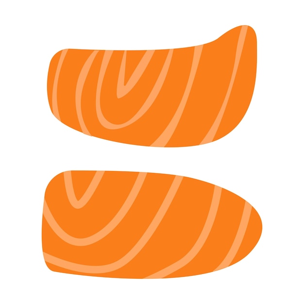 Salmon meat sliced in flat style Organic eco fish product Hand drawn elements