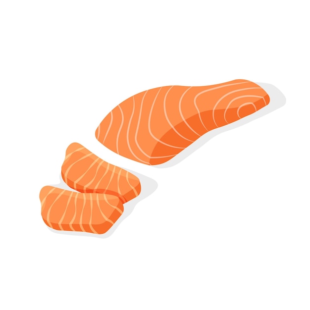 Salmon steak with peaces. Fillet of red fish. Seafood product design. Vector illustration isolated.
