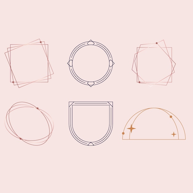 Samling af forskellige rammer med stjerner Minimalistiske lineære rammer buer elementer geometriske s