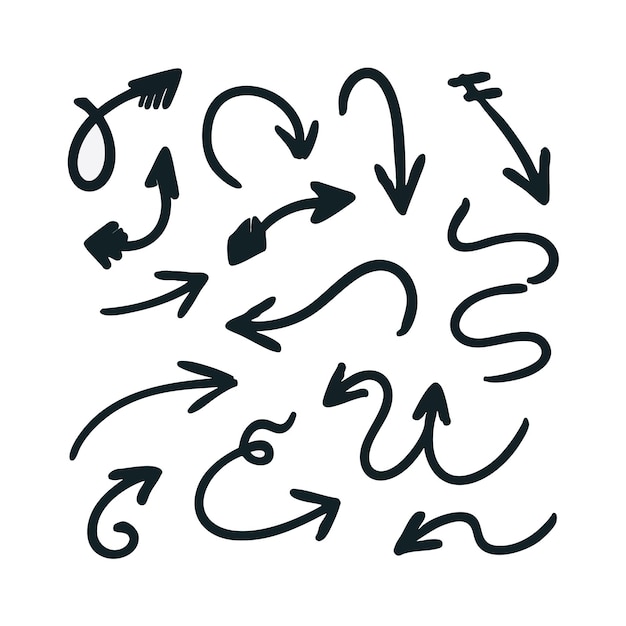 Samling af håndtegnede pile i doodle-stil