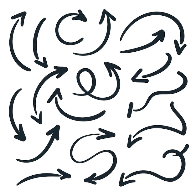 Samling af håndtegnede pile i doodle-stil