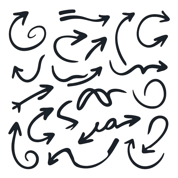 Samling af håndtegnede pile i doodle-stil