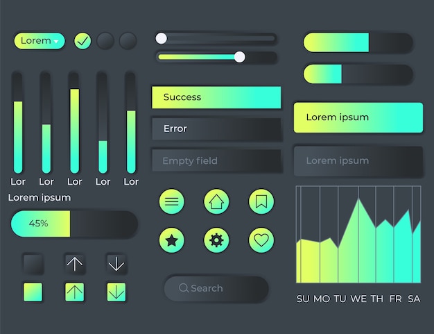 Samling av element för UI-kit med lutning