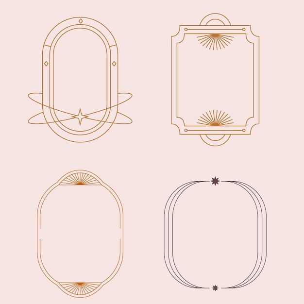 Samling av olika ramar med stjärnor Minimalistiska linjära ramar valvbågar element geometriska s