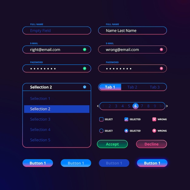 Samling av ui/ux-element med lutning