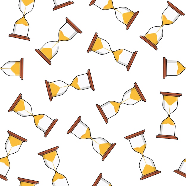 Sand Hourglass Seamless Pattern On A White Background. Sandglass Timer Icon Illustration