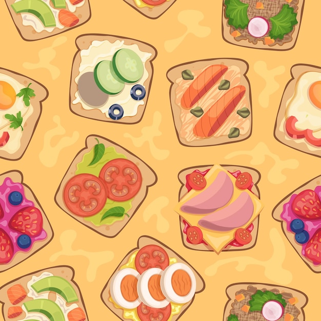 Sandwich pattern Healthy natural products illustrations for seamless background exact vector template
