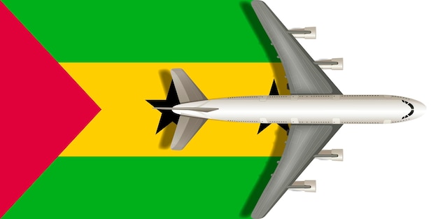Sao Tome flag with airplane flying over it Vector image