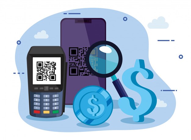 scan kode qr med smartphone og datatelefon illustration