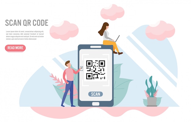 Scan QR-kode. Betalingskoncepter med karakter