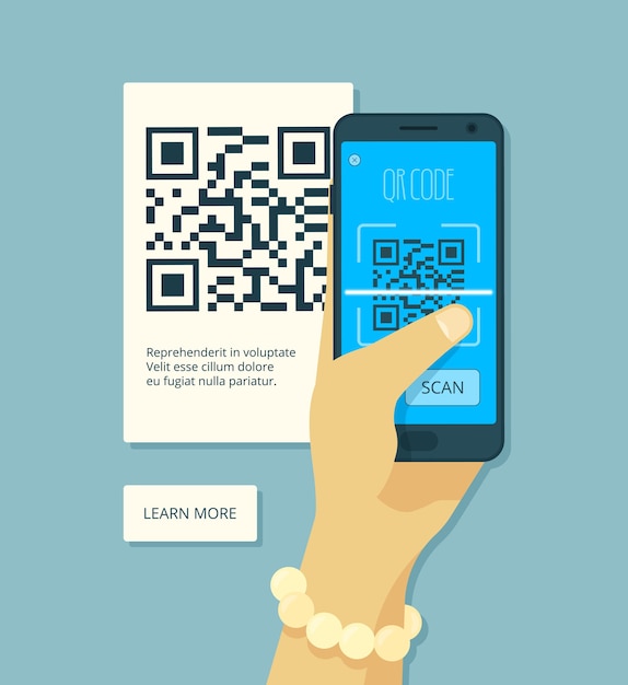 Scanning qr code. Hand holding smartphone and laser scanning coding product sticker