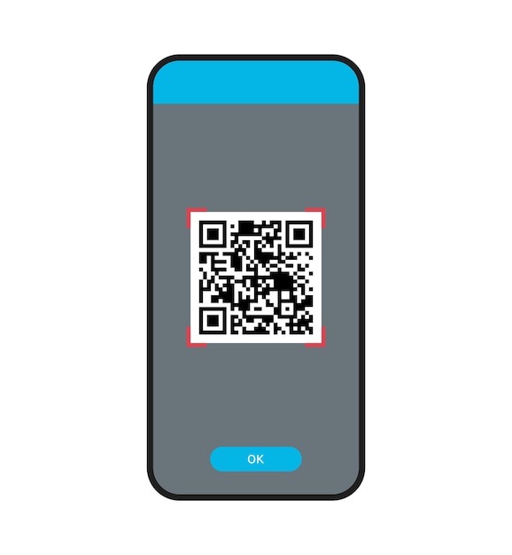 Scanning qr code on smartphone screen and digital technology flat vector illustration