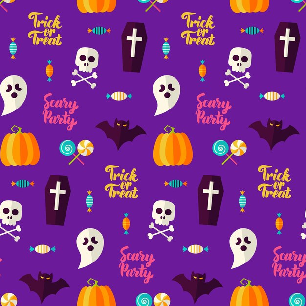 Scary Party Halloween Seamless Background. Vector Illustration. Trick or Treat.